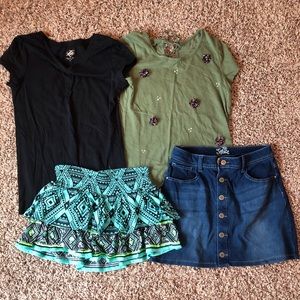 Justice girls skirts and shirts size 12/14